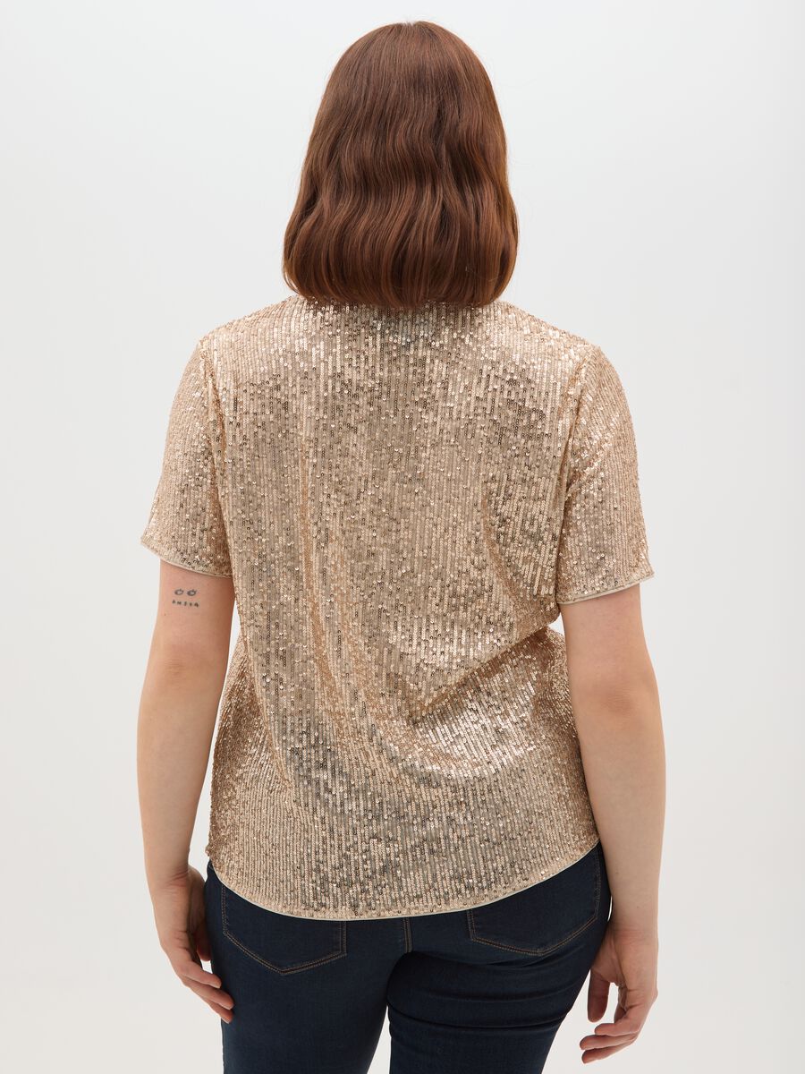 Beige short sleeve regular fit t-shirt with sequins_2