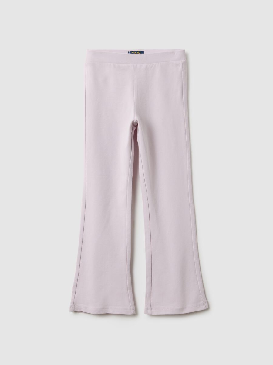 Pink stretchy cotton regular fit leggings for girls_0