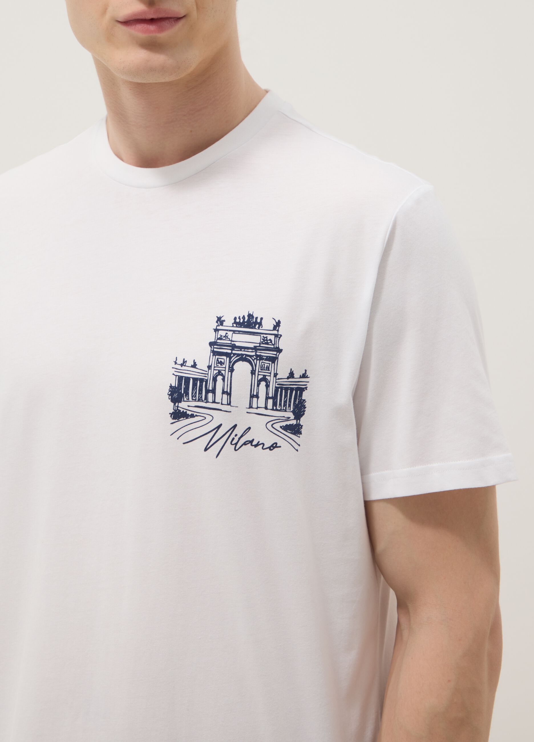 Weisses T-Shirt aus reiner Baumwolle mit Print, Regular Fit