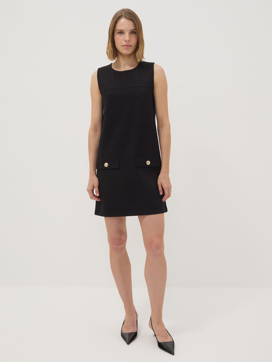 Abito smanicato nero in punto Milano di viscosa elasticizzata straight fit_0