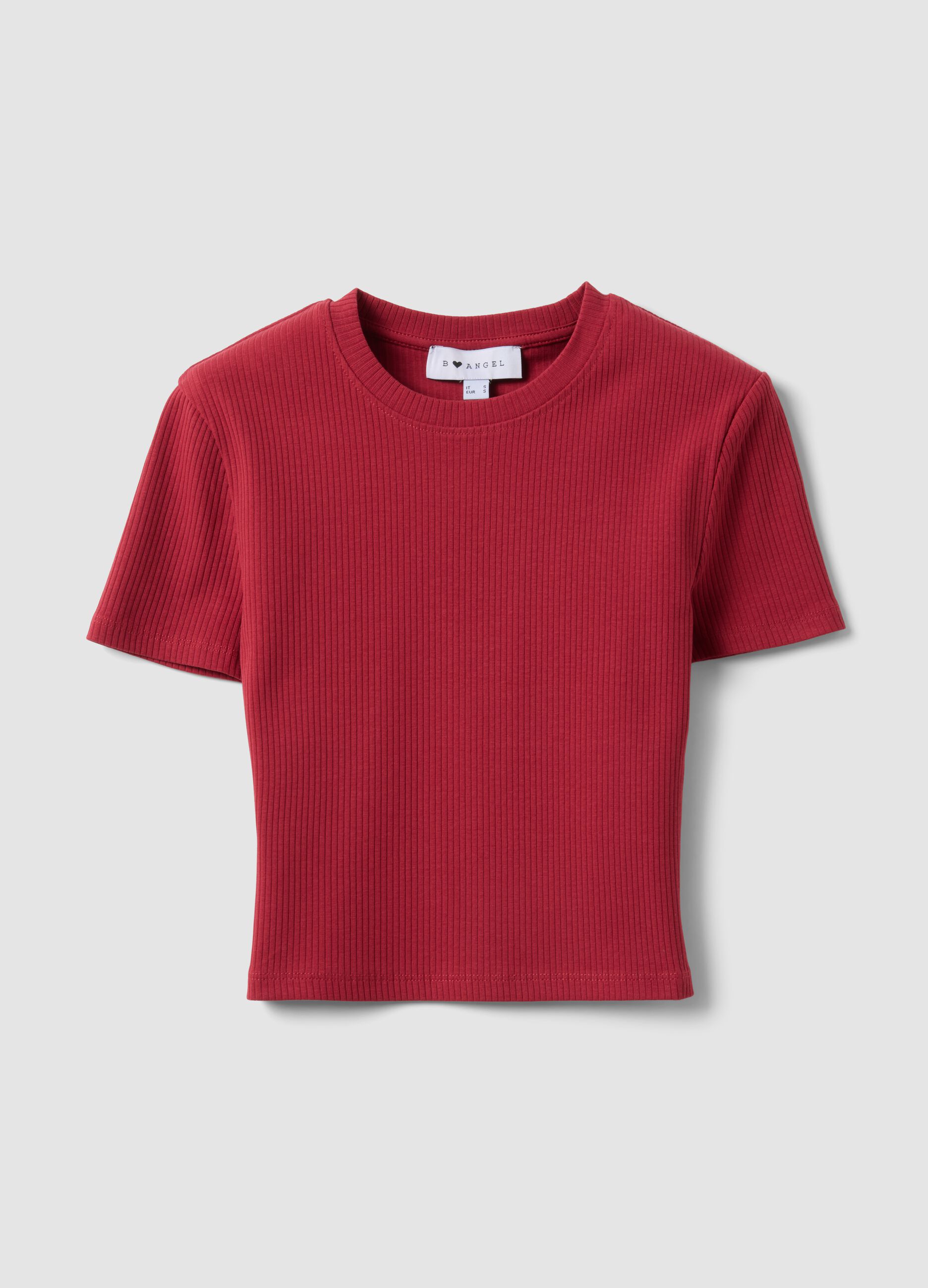 Rotes, geripptes Fitted-T-Shirt aus Stretch-Baumwolle