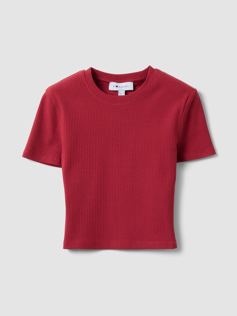 Rotes, geripptes Fitted-T-Shirt aus Stretch-Baumwolle_0