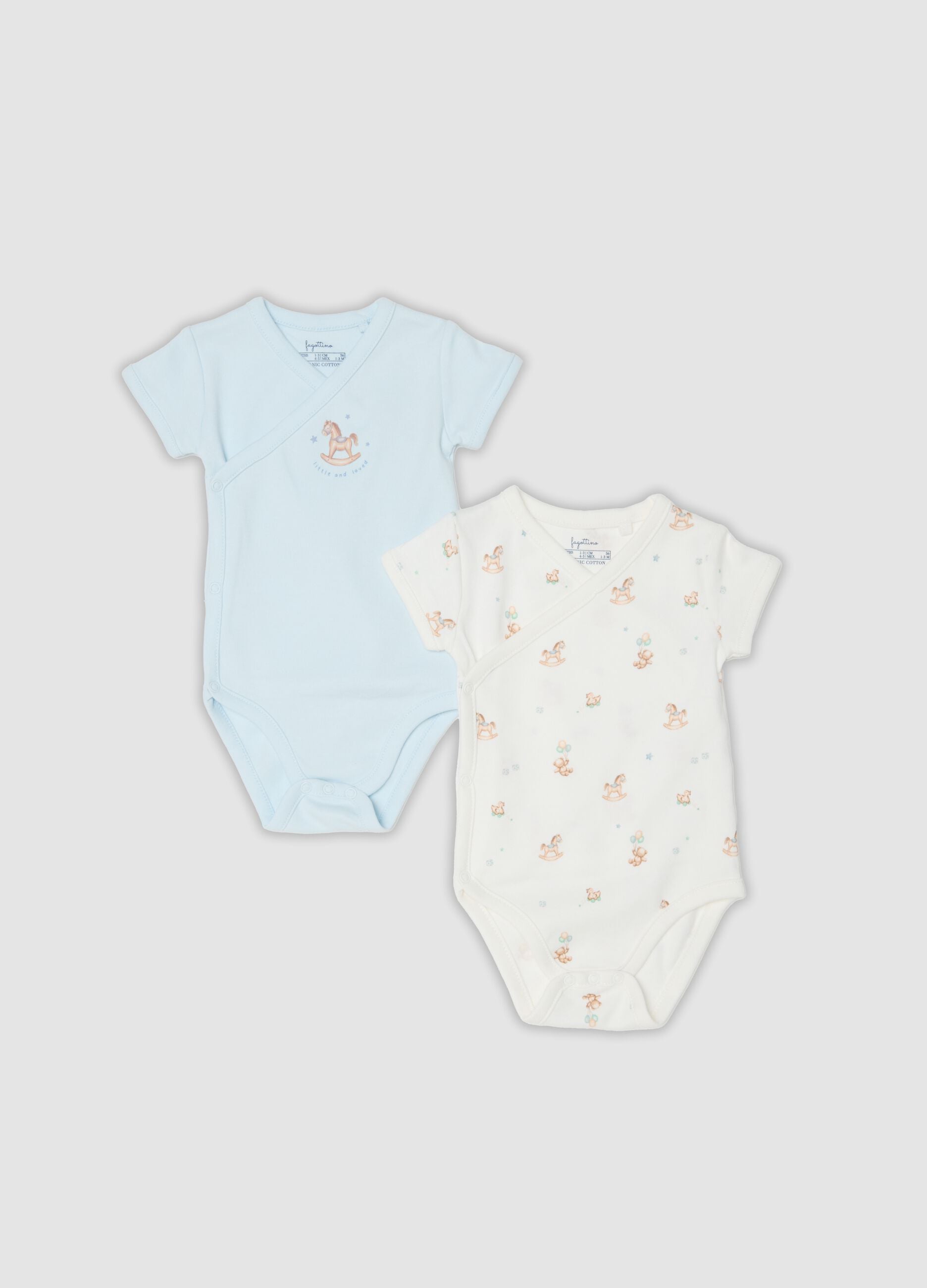 Bipack di body multicolor in puro cotone organico con stampa per neonato
