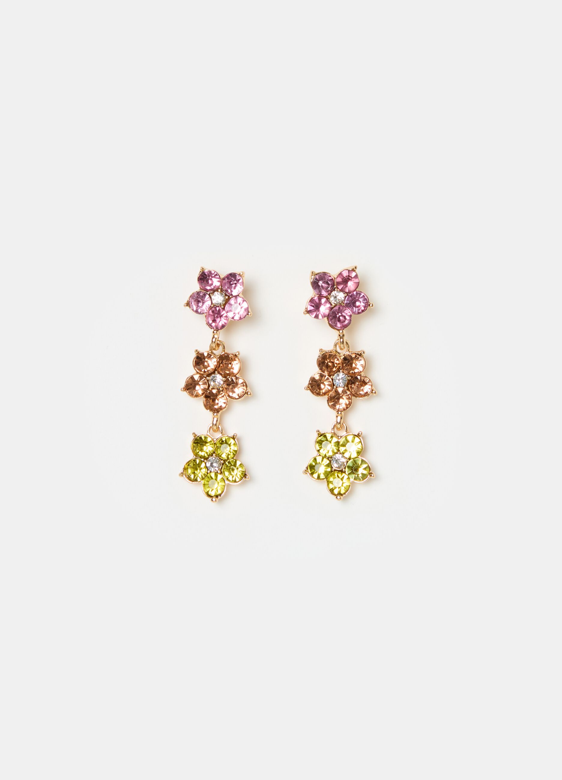 Earrings with multicoloured stone flowers