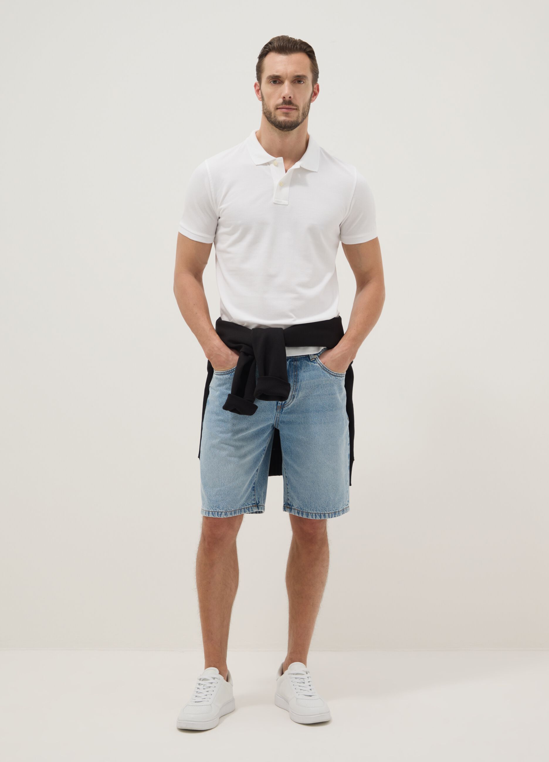 Light blue denim Bermuda shorts in pure cotton, regular fit