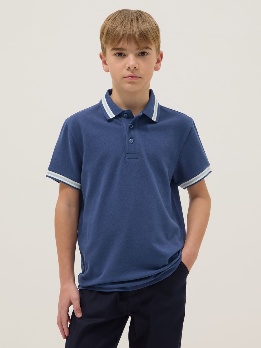 Boy's blue pure cotton polo, regular fit_0