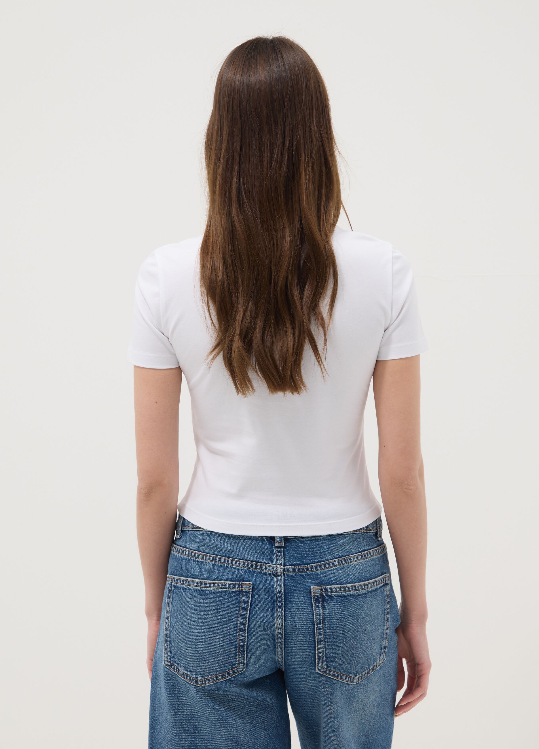 White regular fit stretch cotton t-shirt with starfish