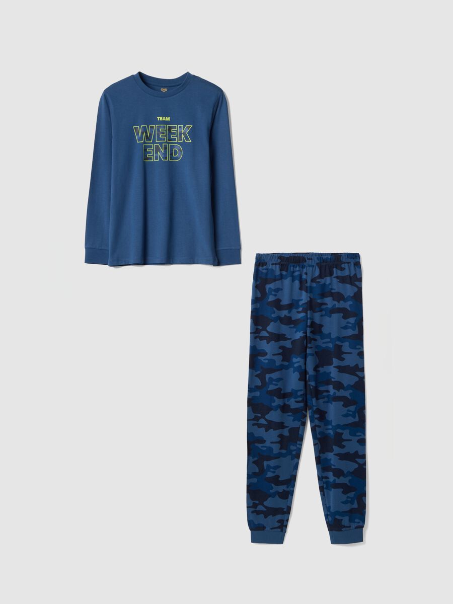 Boys' regular fit blue camouflage pure cotton pyjamas_0