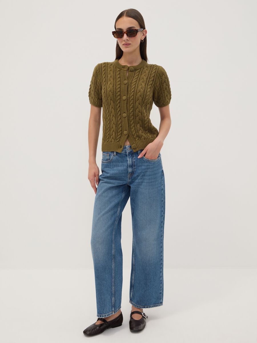 Cardigan verde in puro cotone a trecce regular fit_2