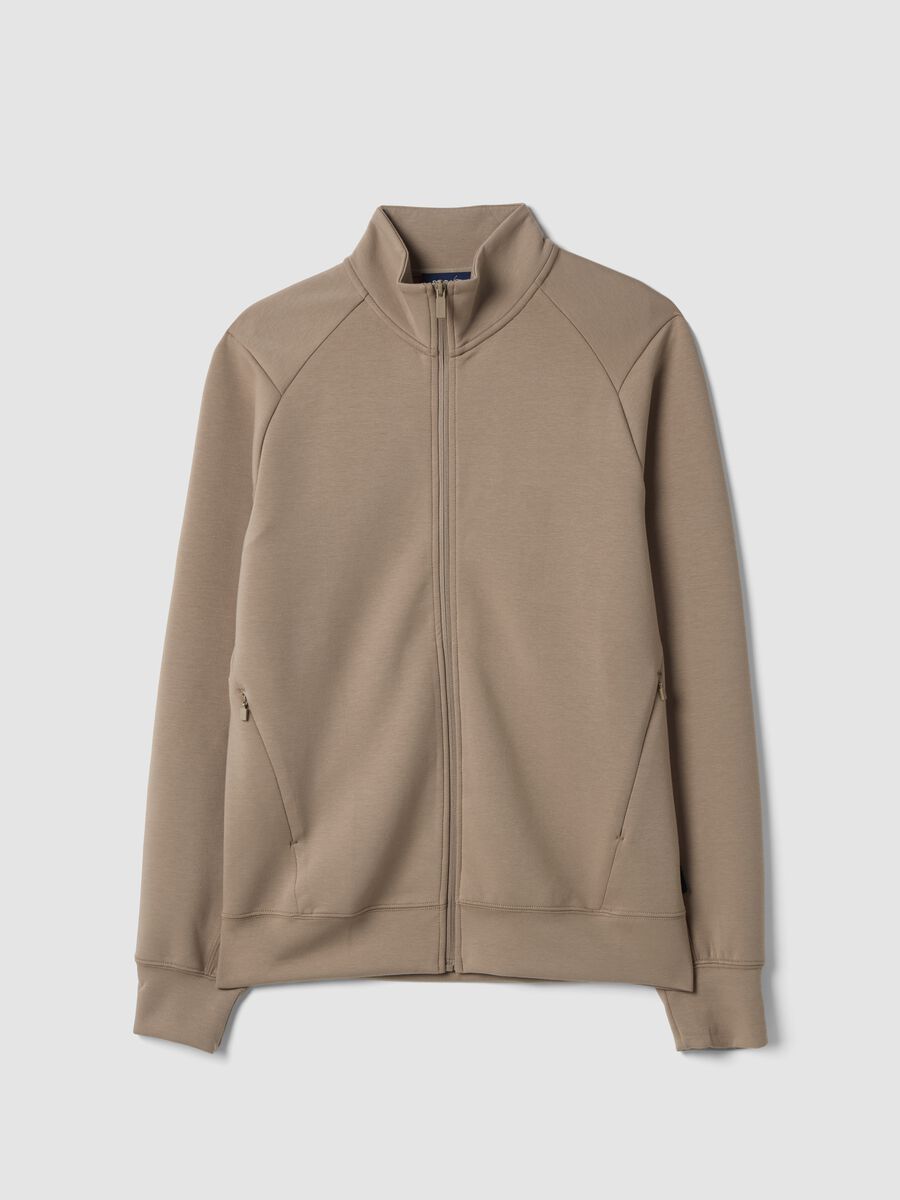 Beige full-zip with stretchy fabric collar, Easy Dry, regular fit_4