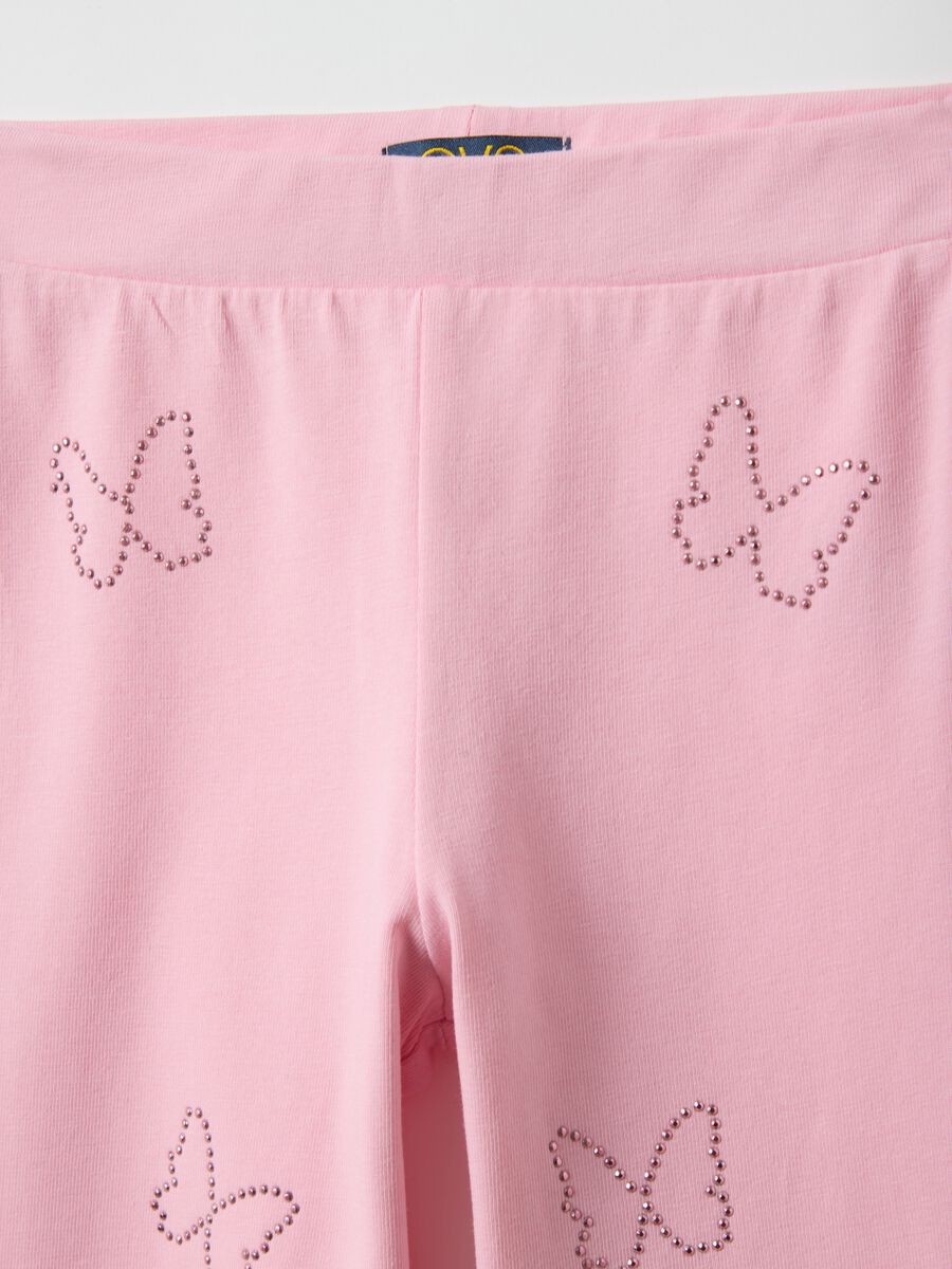 Pink stretch cotton slim fit leggings for girls with decorations_2