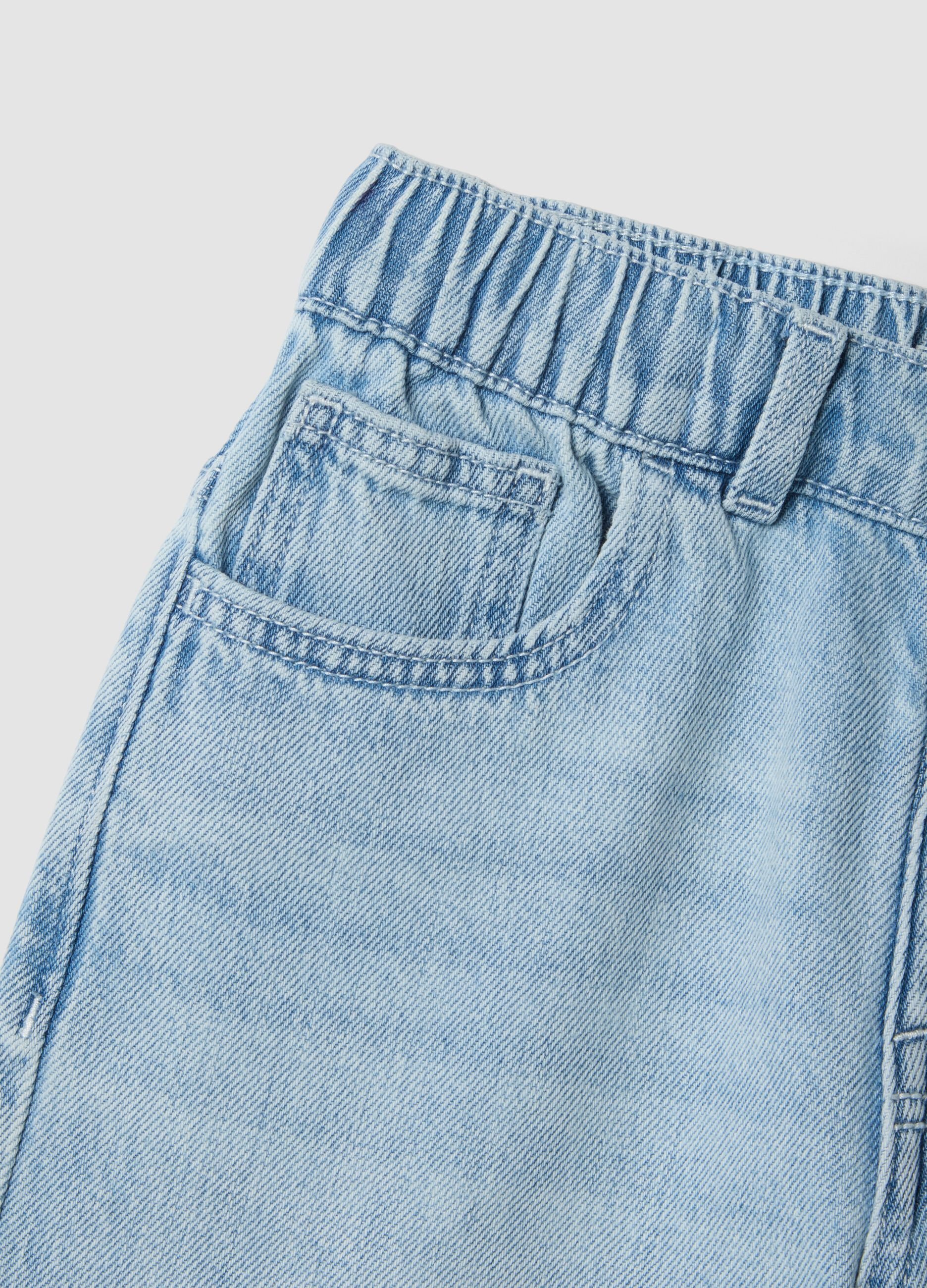 Light blue cotton-blend denim shorts for boys, regular fit
