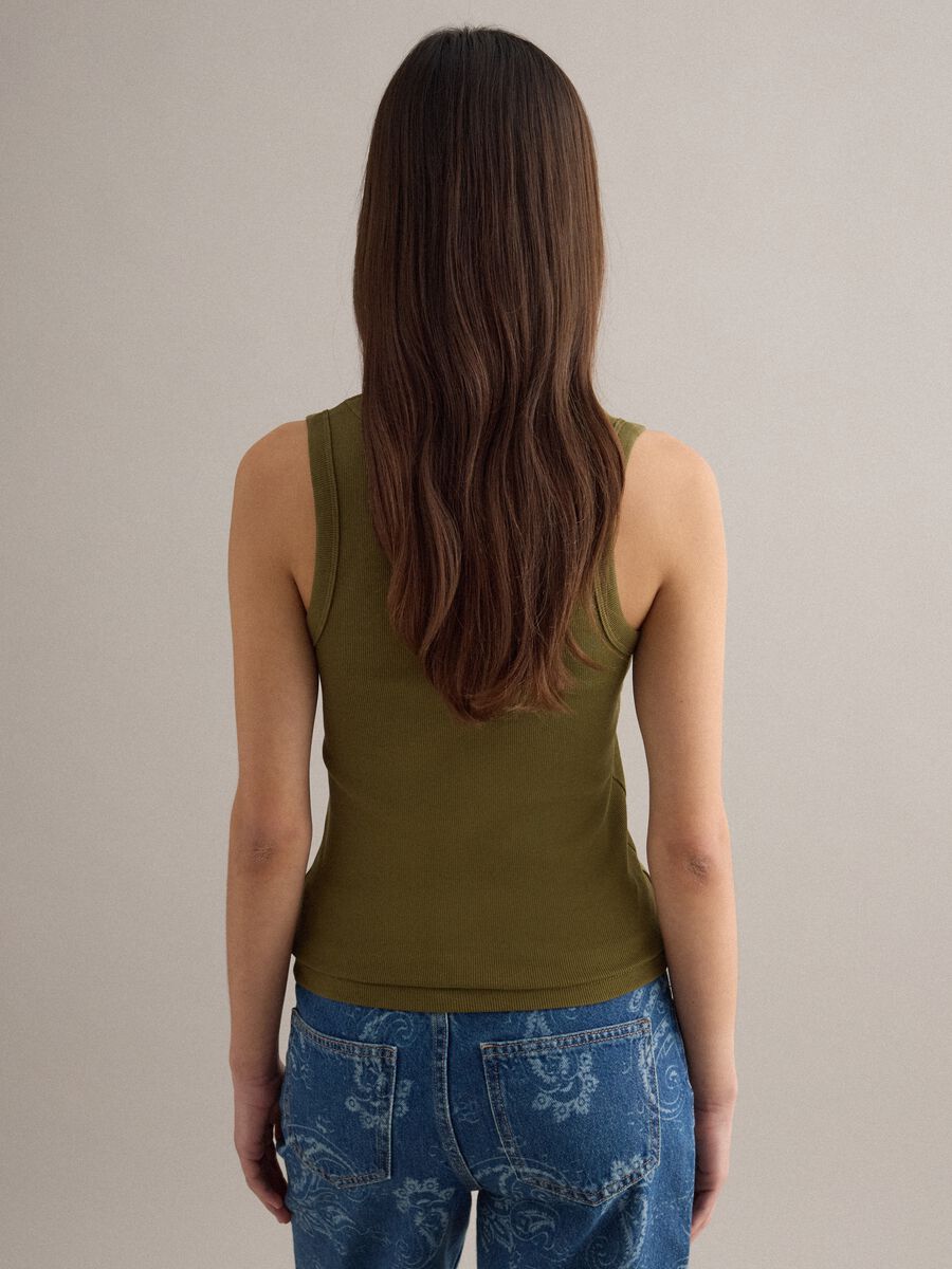 Green stretch cotton regular fit tank top_3