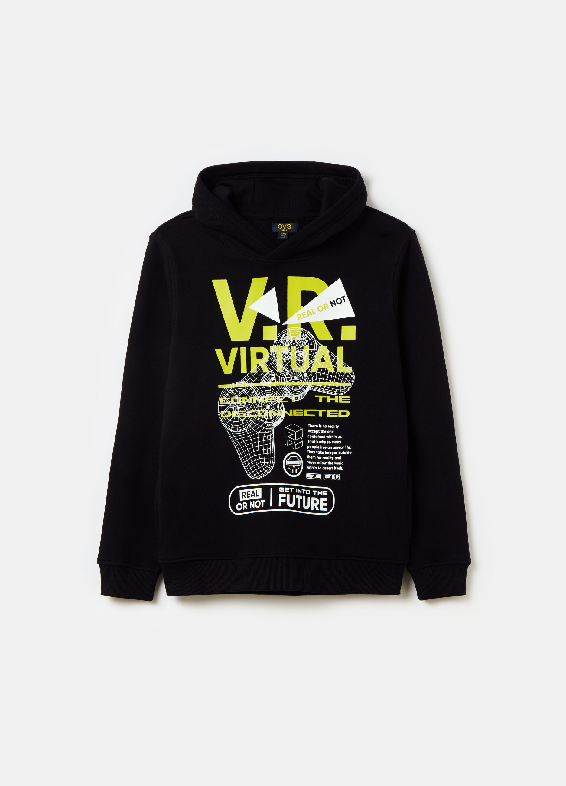 Sweatshirt with hood and virtual reality print