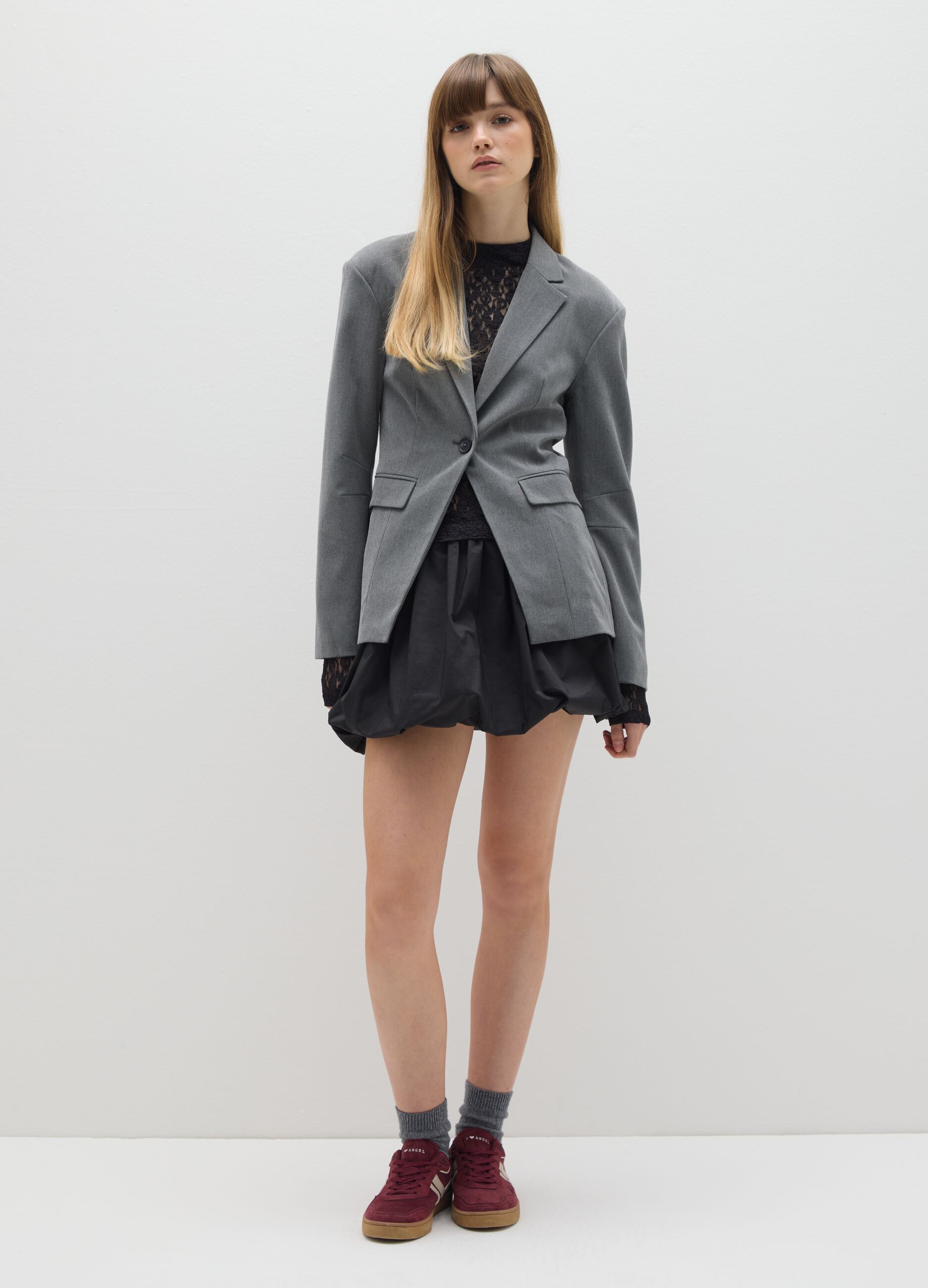 Grey slim fit blazer with lapel and button