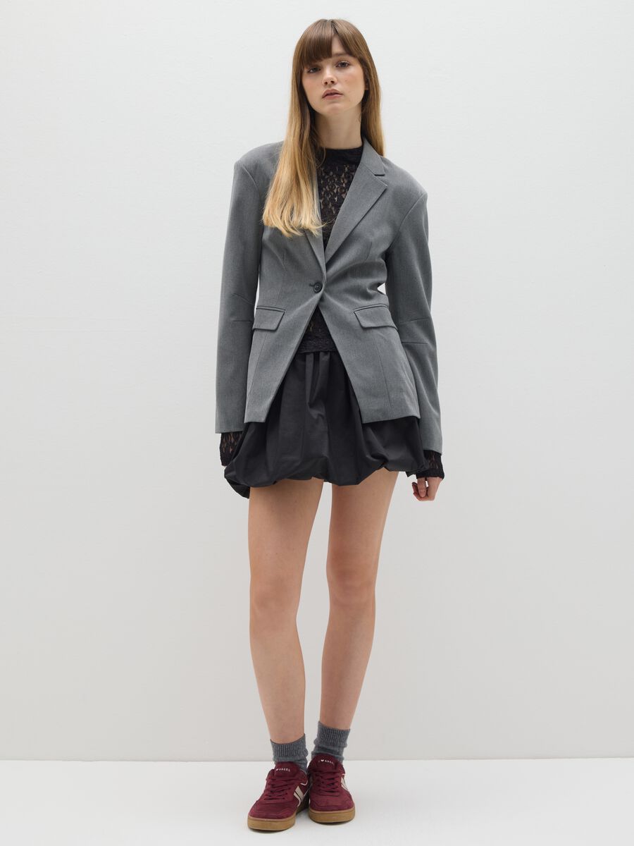 Grey slim fit blazer with lapel and button_1