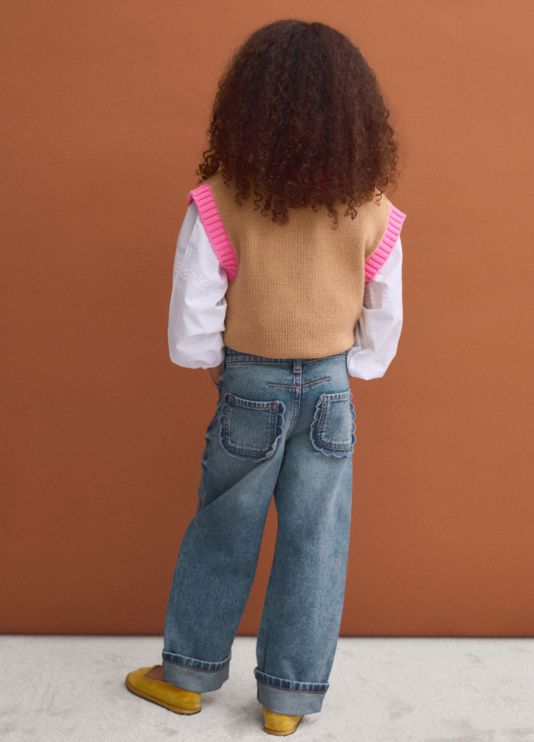 Blue pure cotton straight-fit jeans with belt loops for girls
