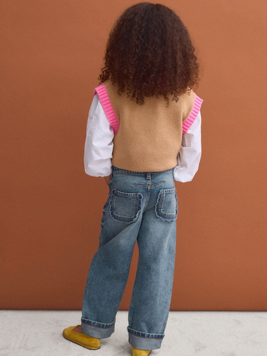 Blue pure cotton straight-fit jeans with belt loops for girls_2