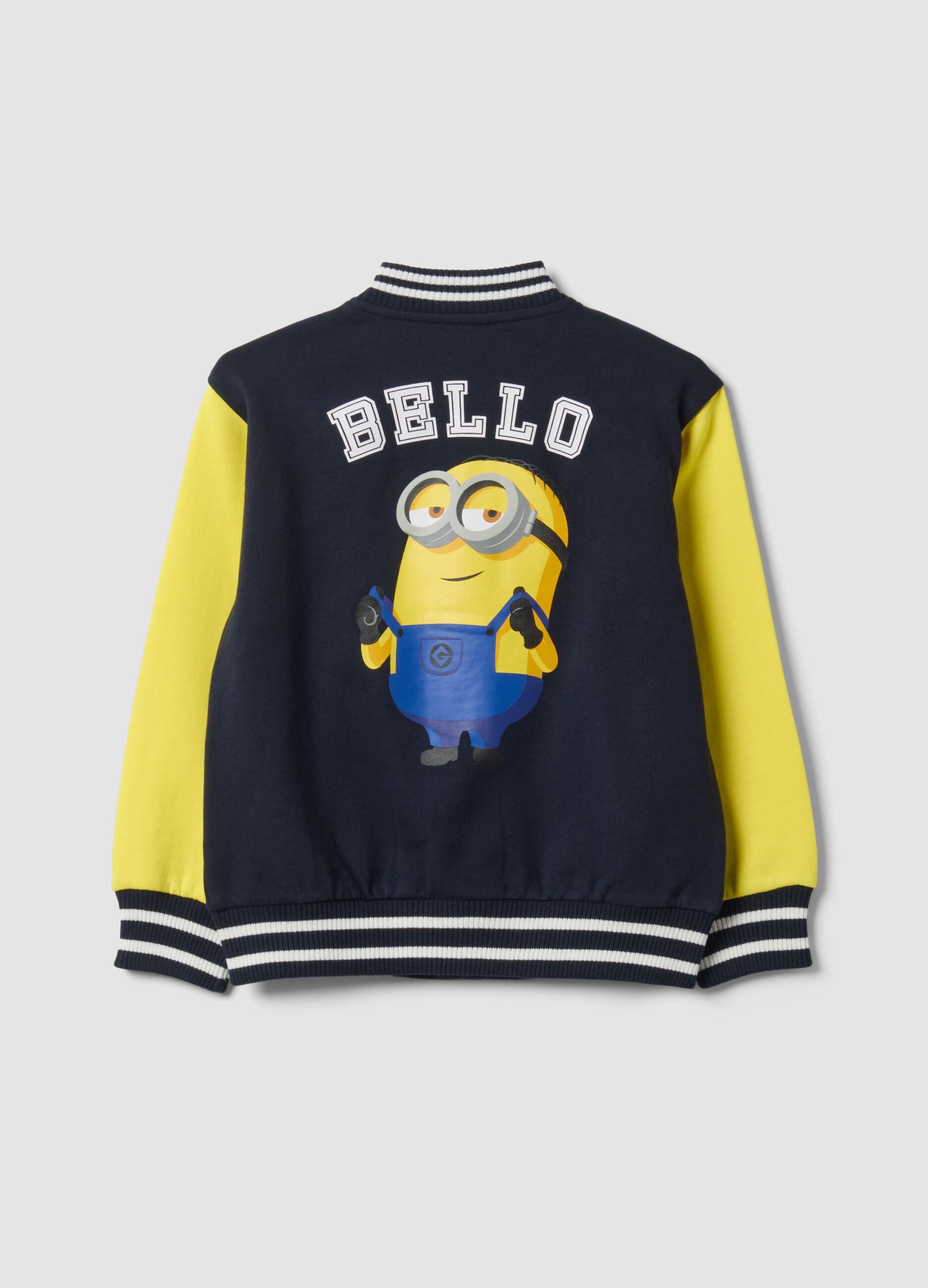 Blue college-style crewneck sweatshirt in cotton blend with Minions print for boys