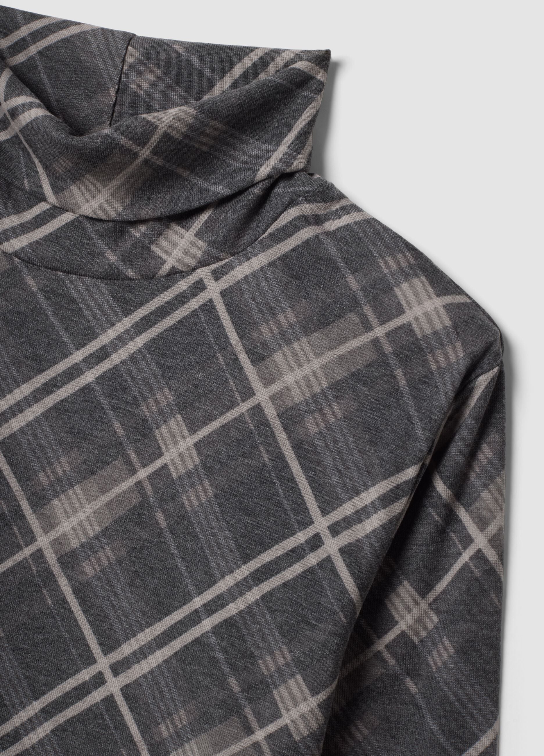 Grey lyocell-blend jumper with check roll neck, regular fit