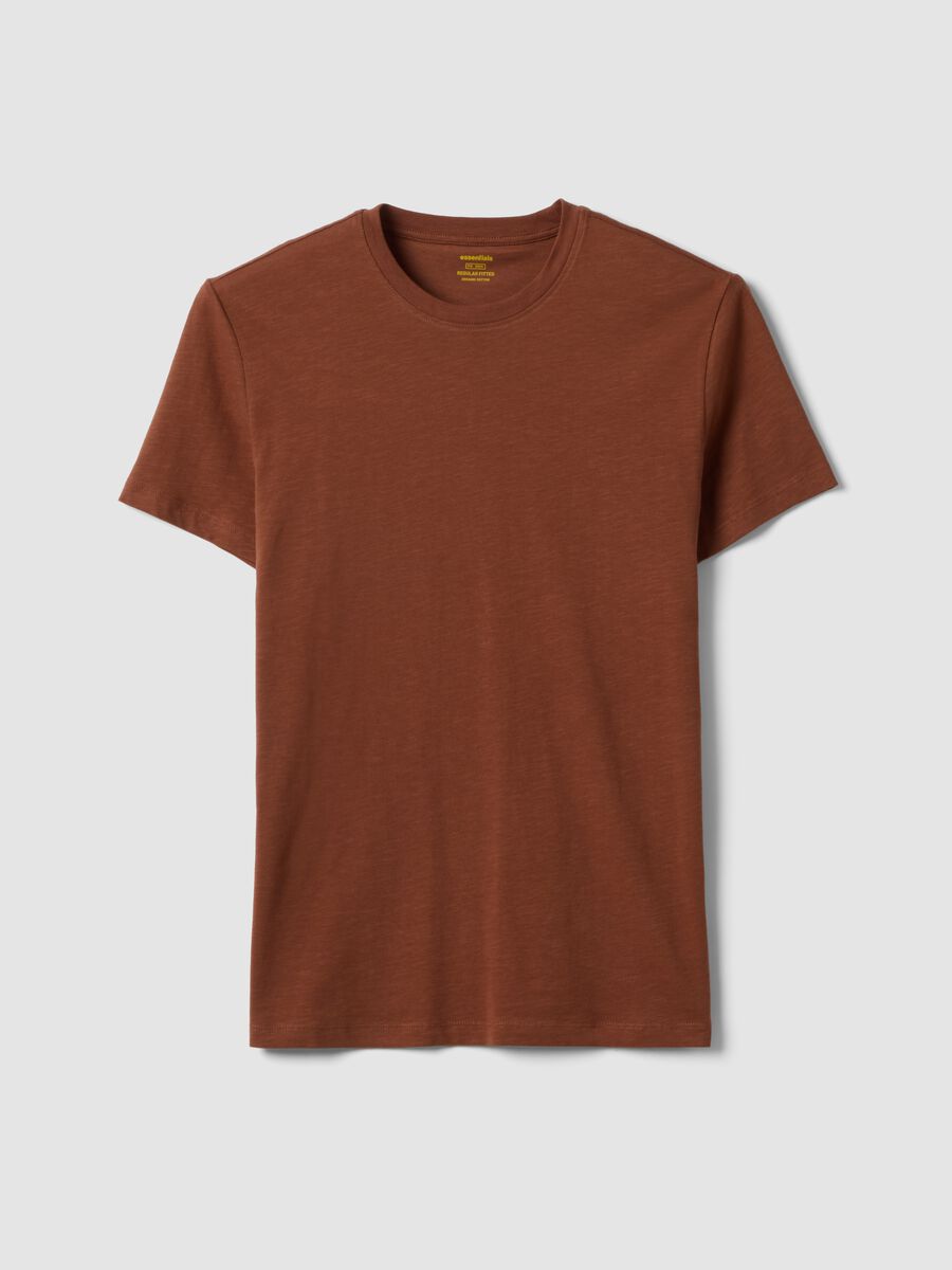 Brown short-sleeve pure cotton regular fit T-shirt_0
