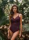 Purple draped stretch swimsuit with shaping effect_0