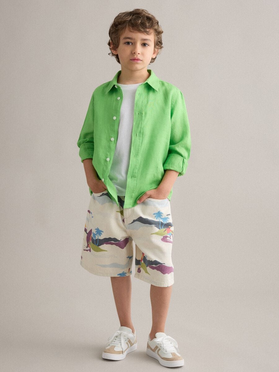 Beige pure cotton shorts with all-over print_0