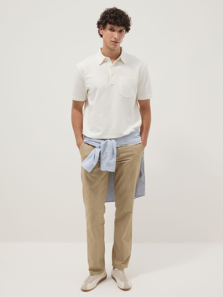 Beige linen and cotton-blend regular-fit chino trousers_0