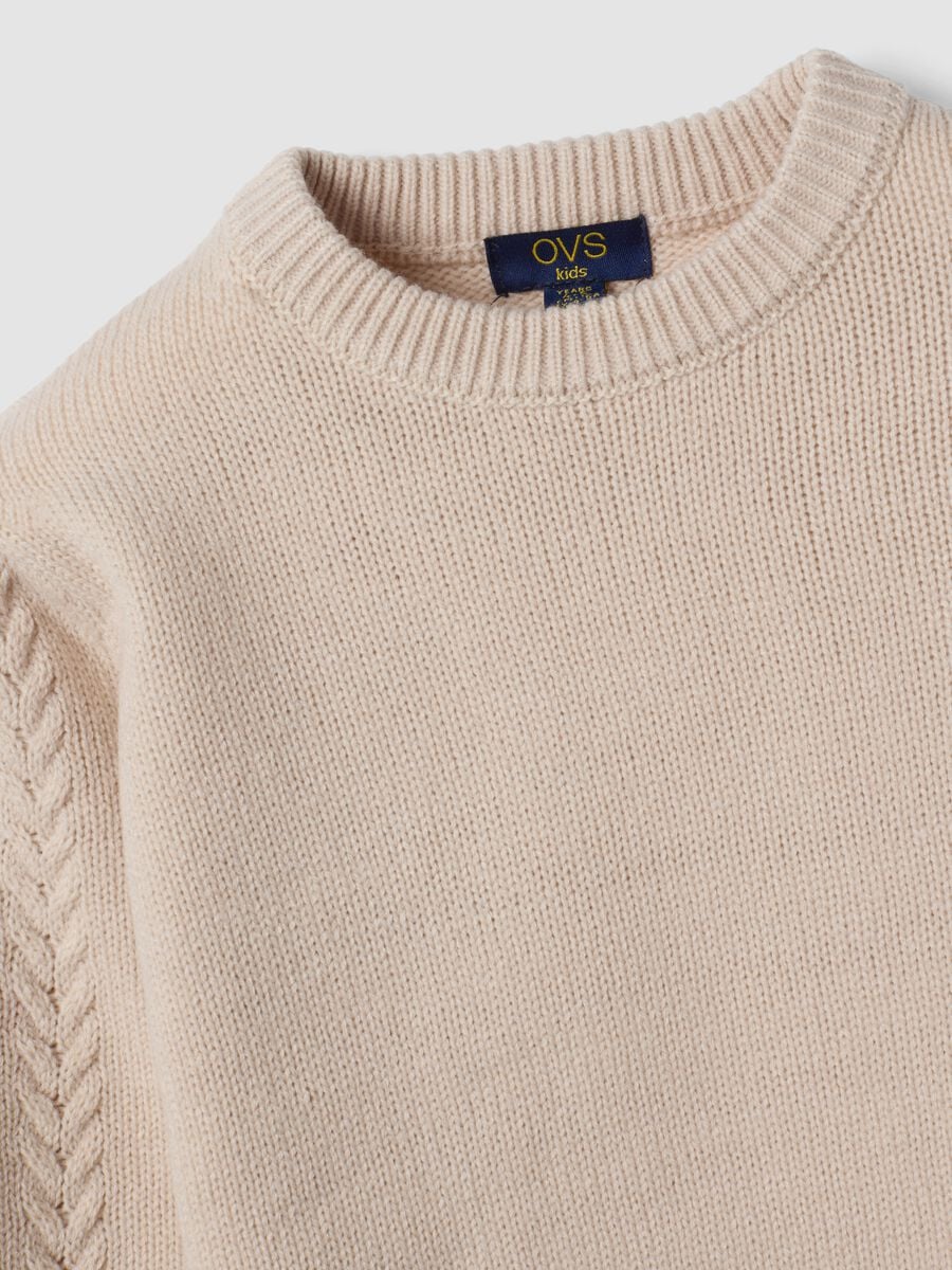 Beige crew-neck jumper with puff sleeves, regular fit_2