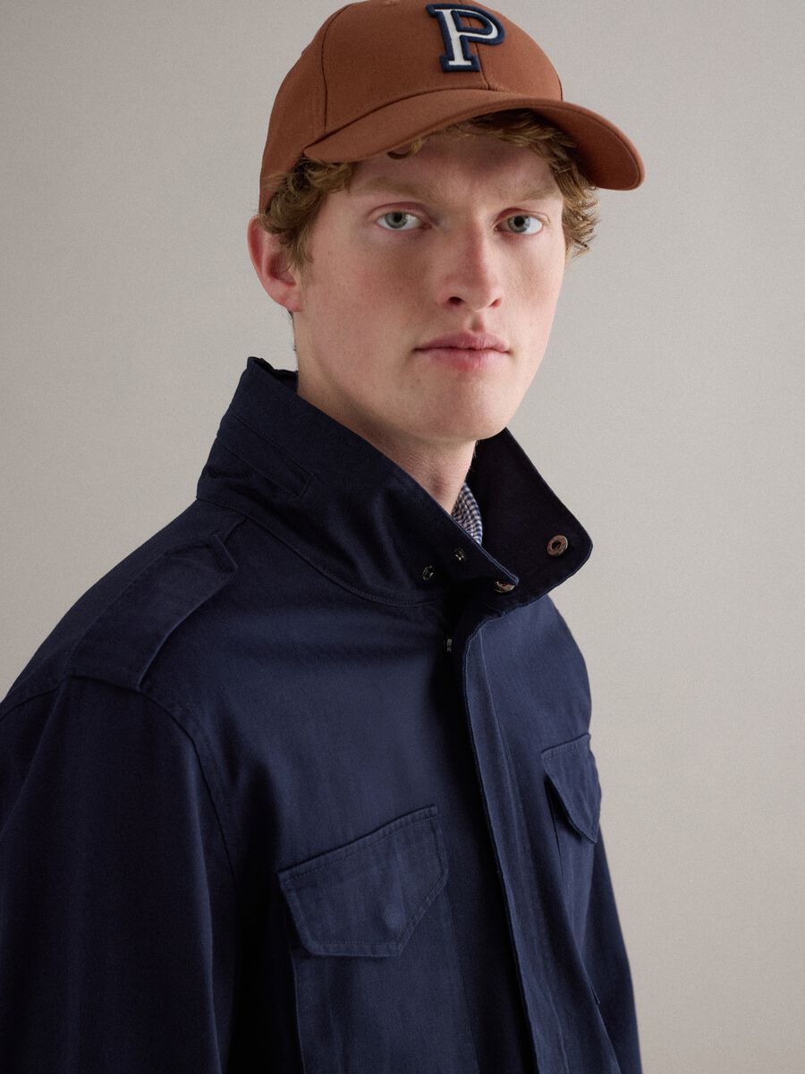 Brown pure cotton cap with adjustable visor and embroidered P_1