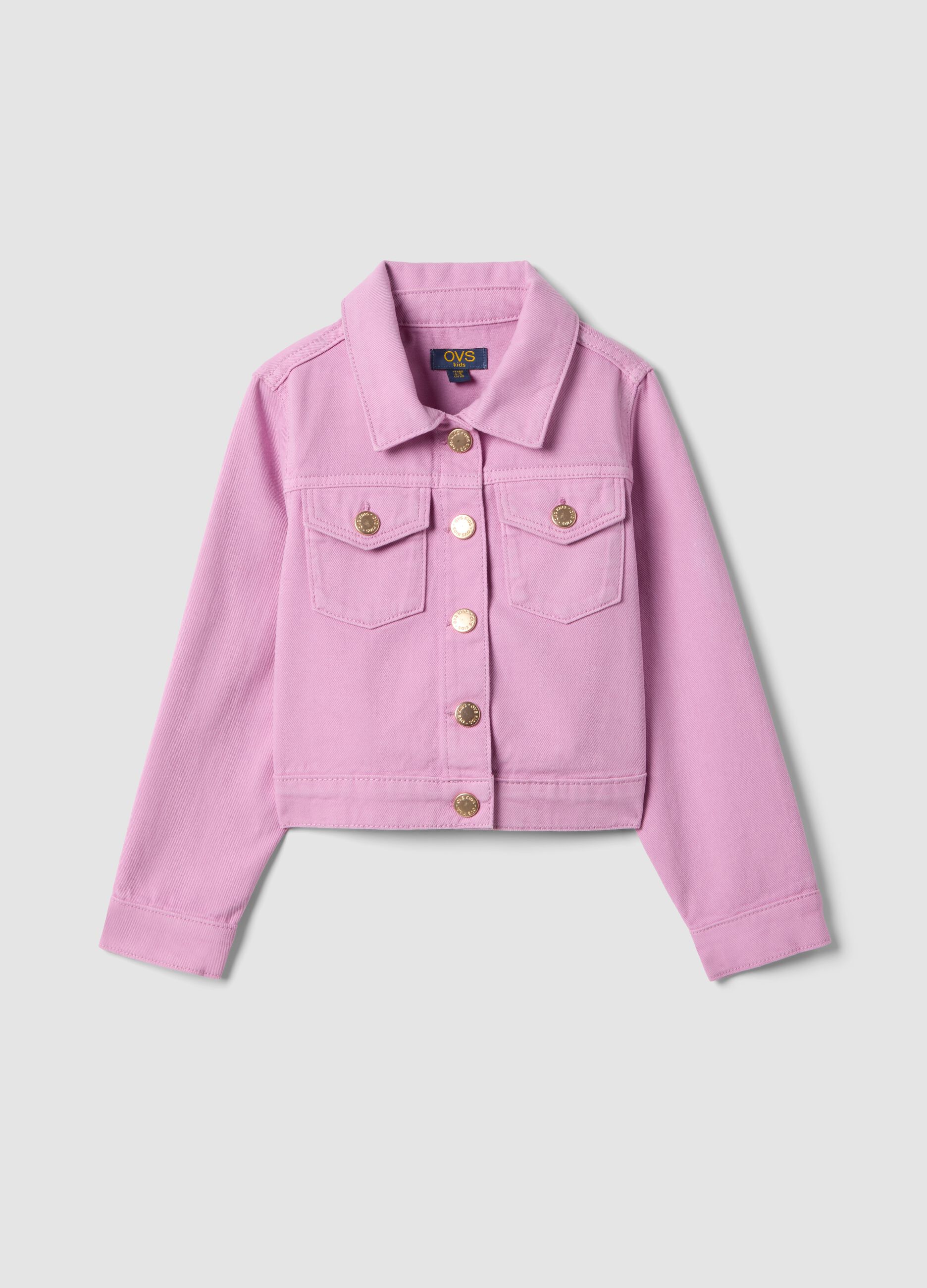 Girl's regular fit pink denim cotton jacket with pockets