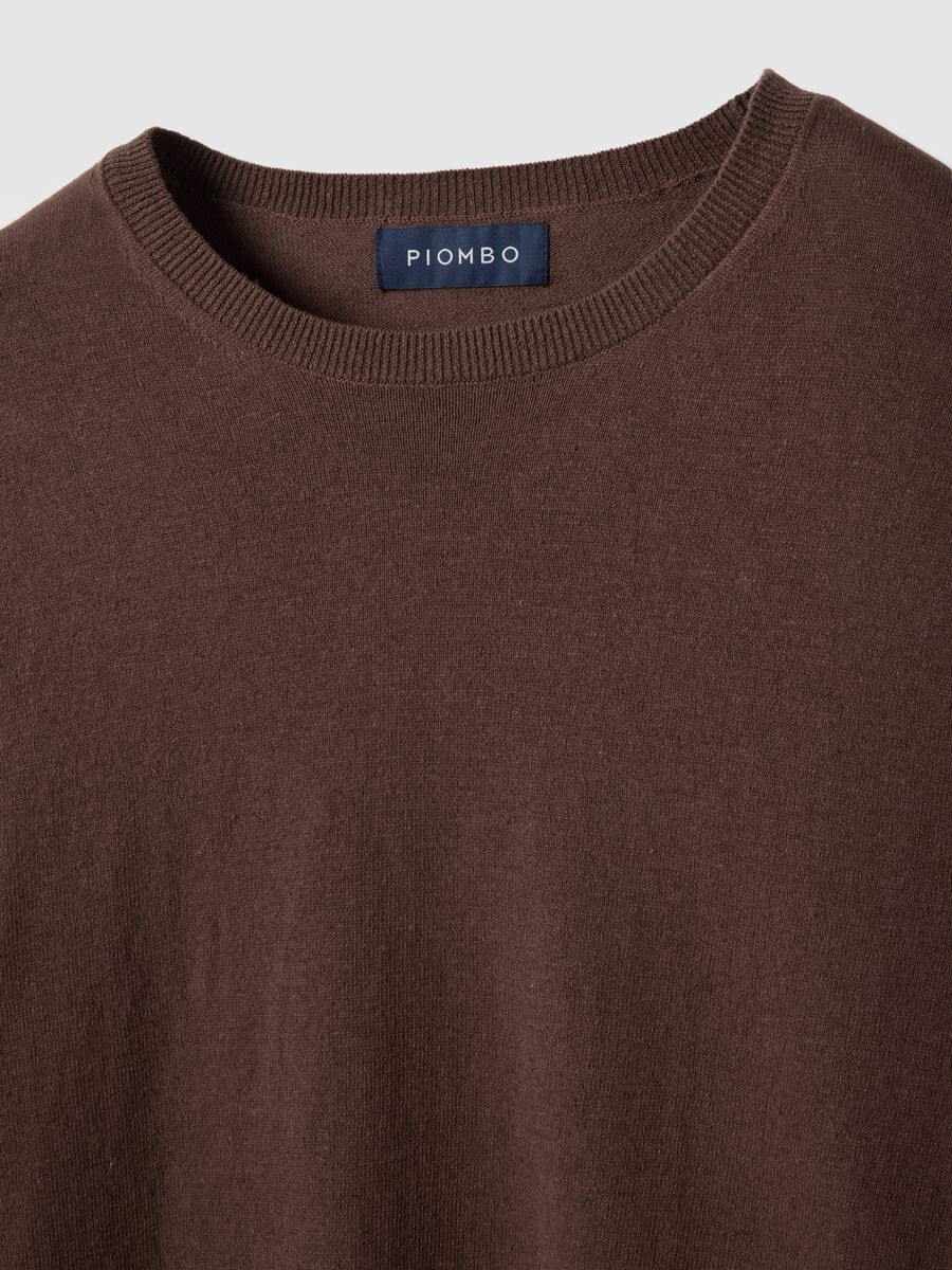 Brauner Baumwolle-Leinen Rundhalspullover Regular Fit_5