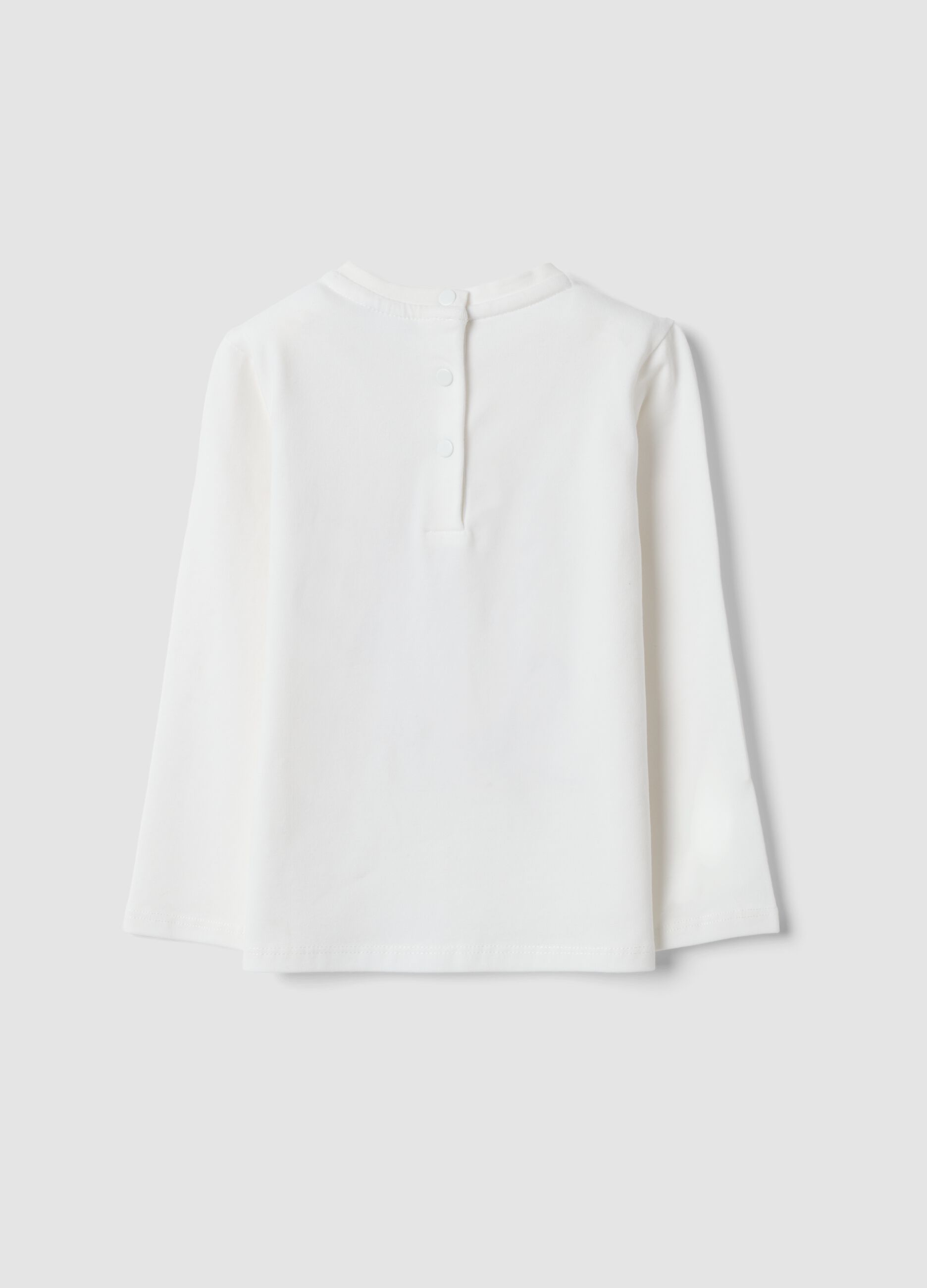 White stretch organic cotton T-shirt with floral print