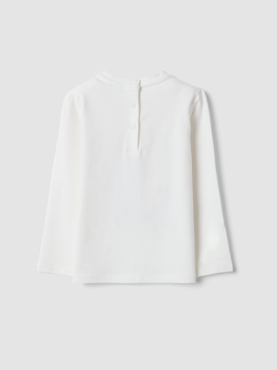 White stretch organic cotton T-shirt with floral print_1