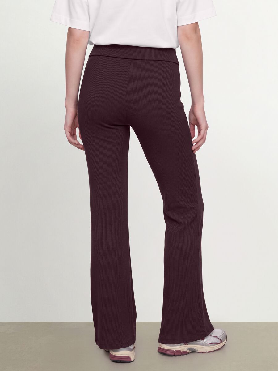 Brown ribbed pure cotton flared leggings_3