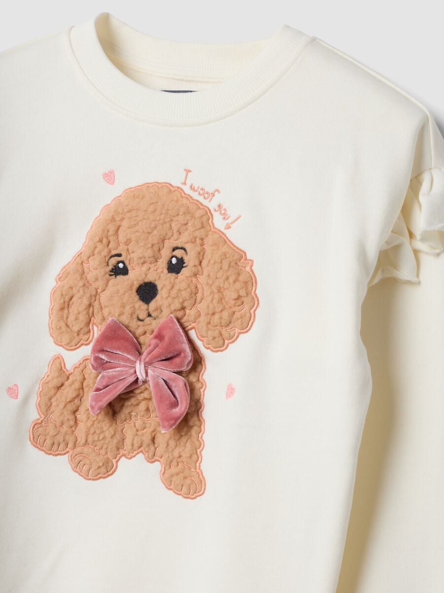 Conjunto de fato de treino branco em algod&atilde;o puro com estampado de c&atilde;ozinho_2