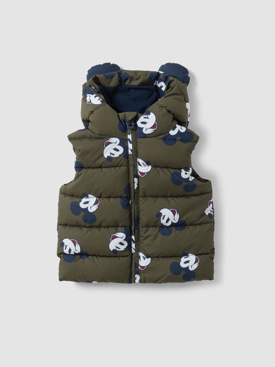 Green padded hooded gilet with Mickey print for boys_0