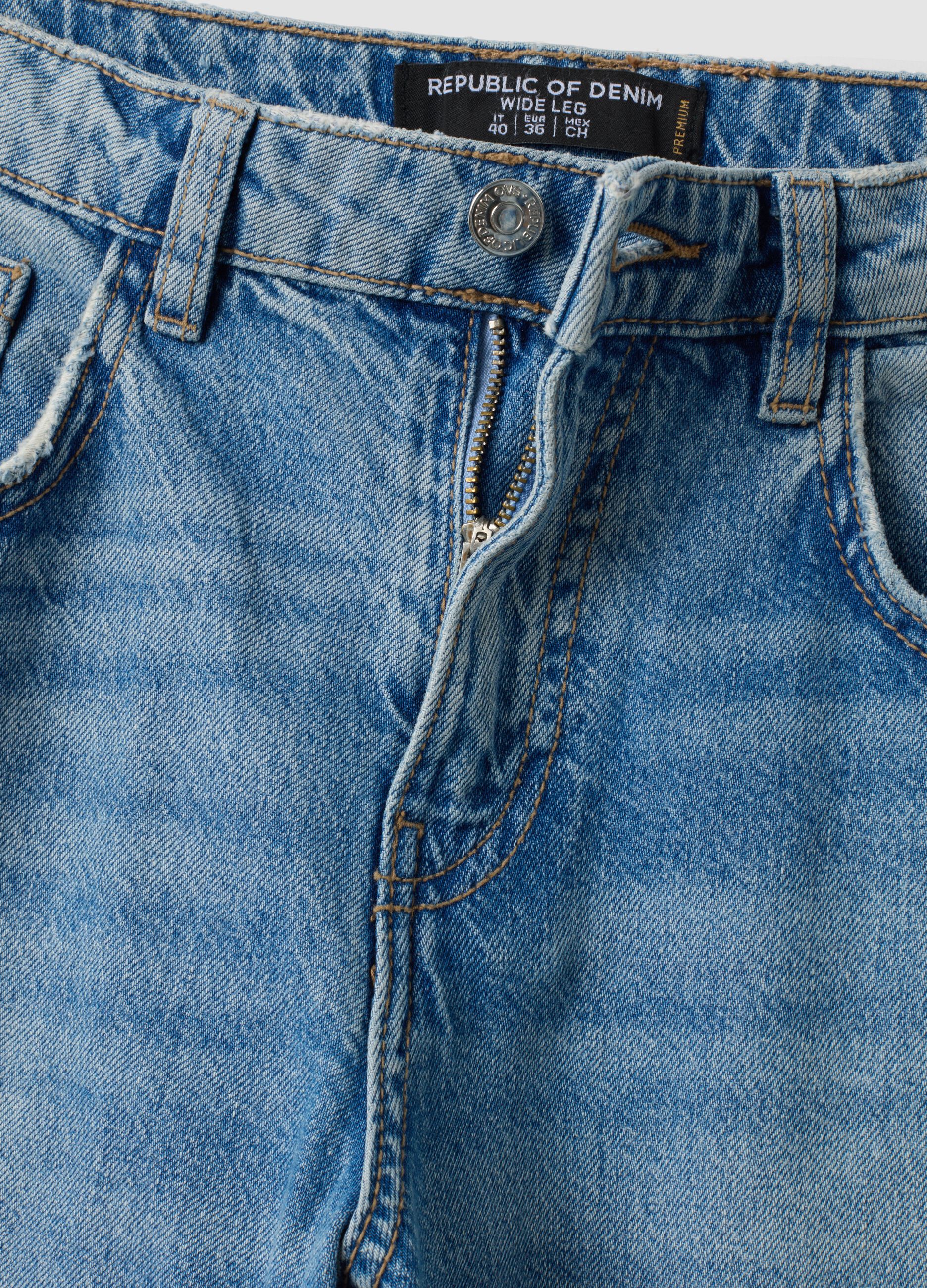 Light Blue Low-Rise Pure Cotton Wide-Leg Jeans