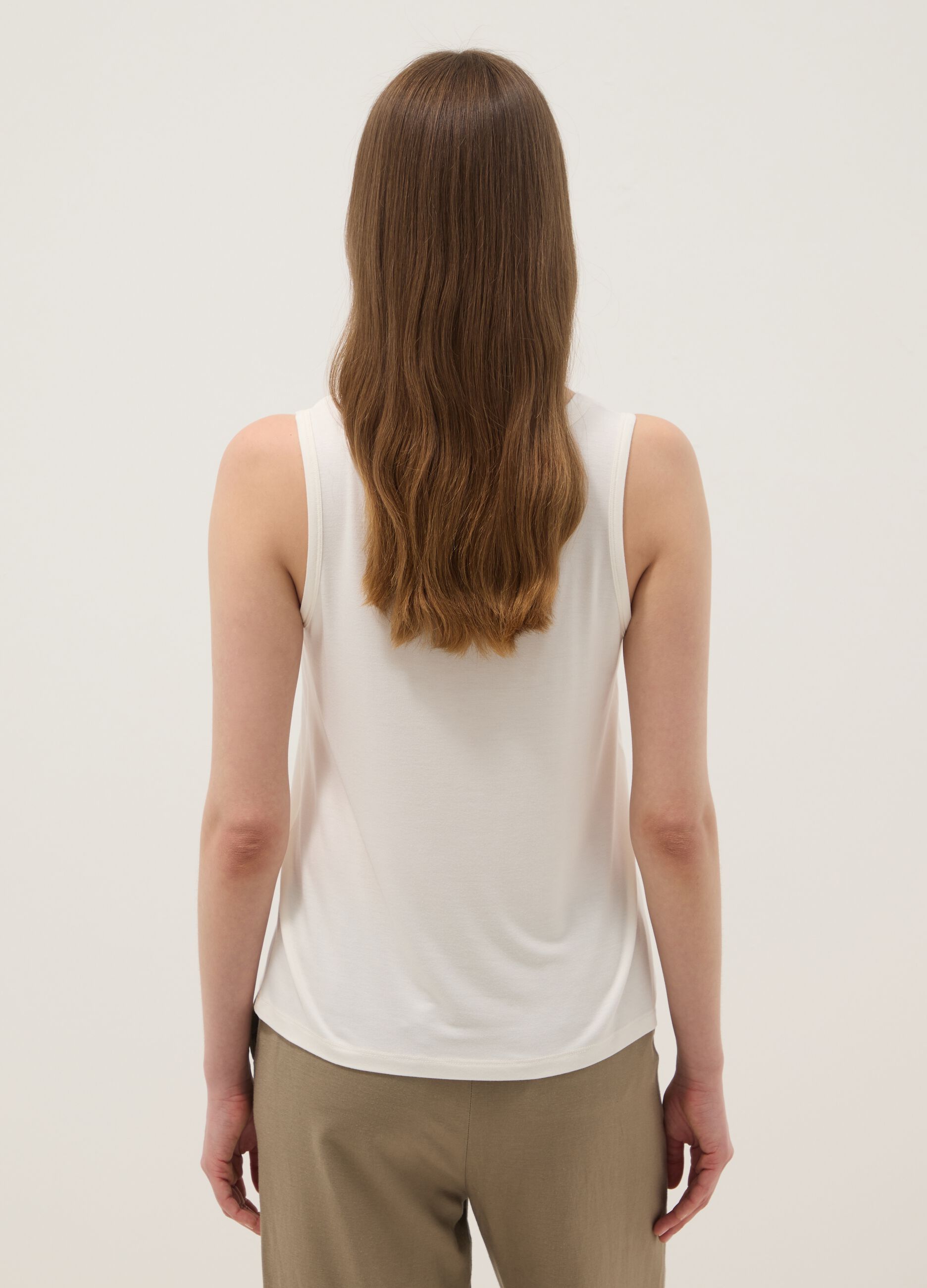White stretch viscose tank top, regular fit