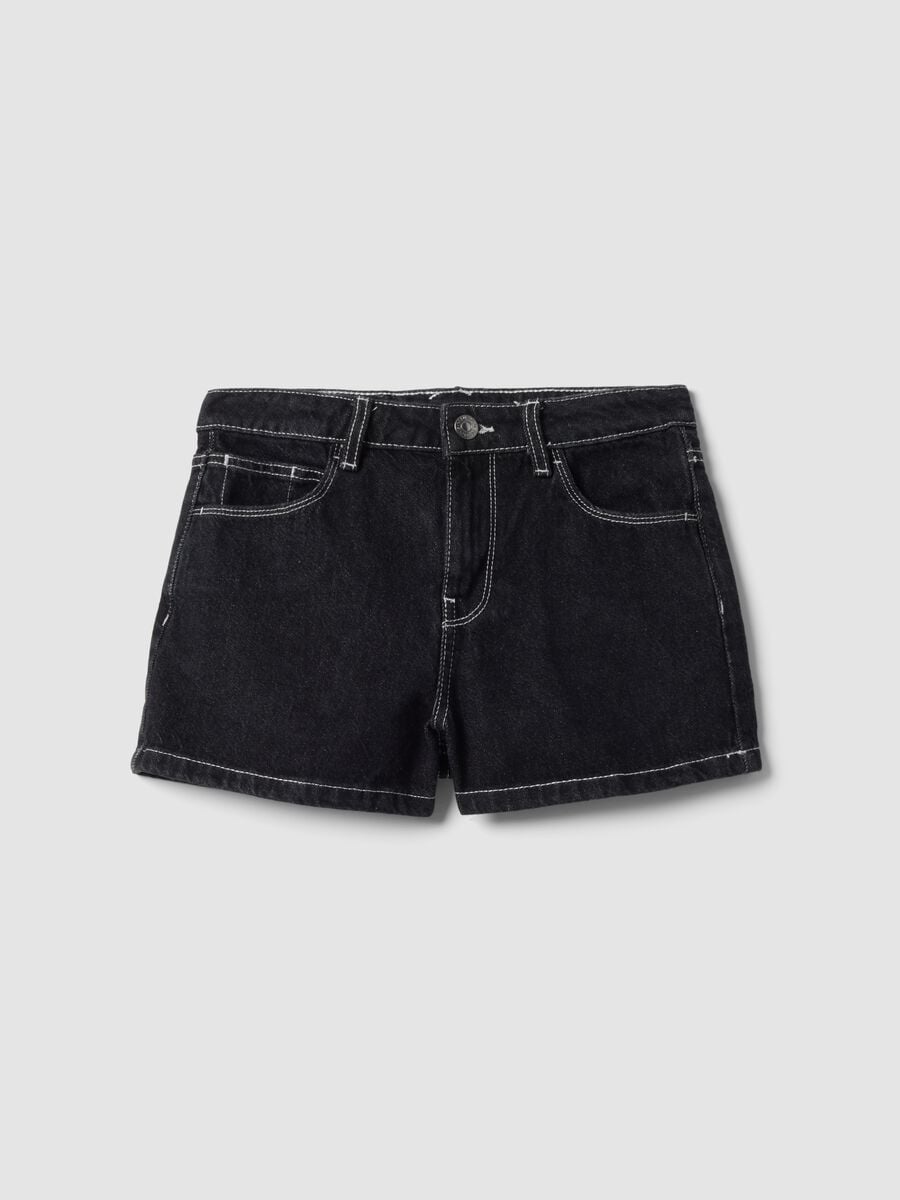 Girls&rsquo; black pure cotton denim shorts with star embroidery_0
