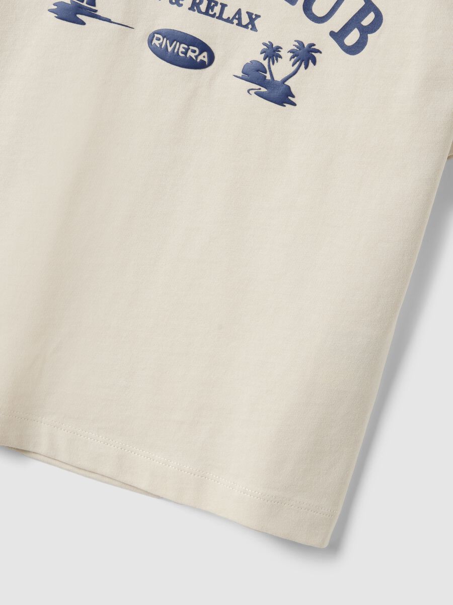 Children's oversized fit beige pure cotton T-shirt with print_2
