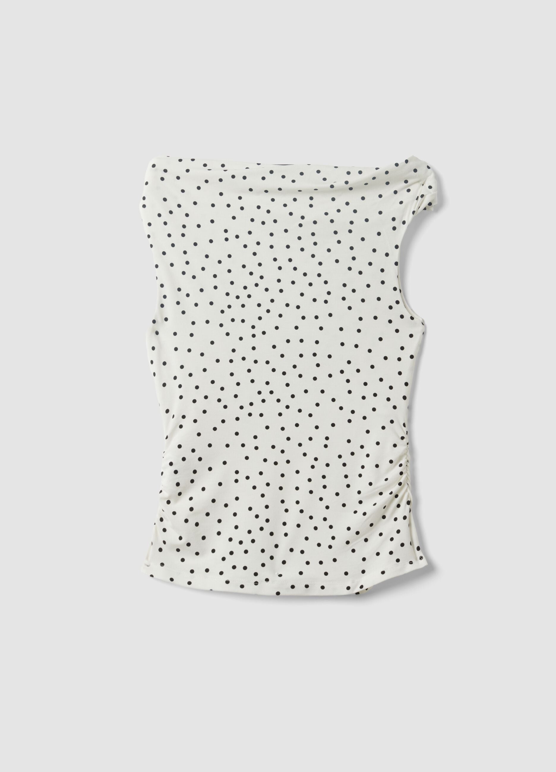 White asymmetric one-shoulder slim-fit polka-dot stretch viscose top