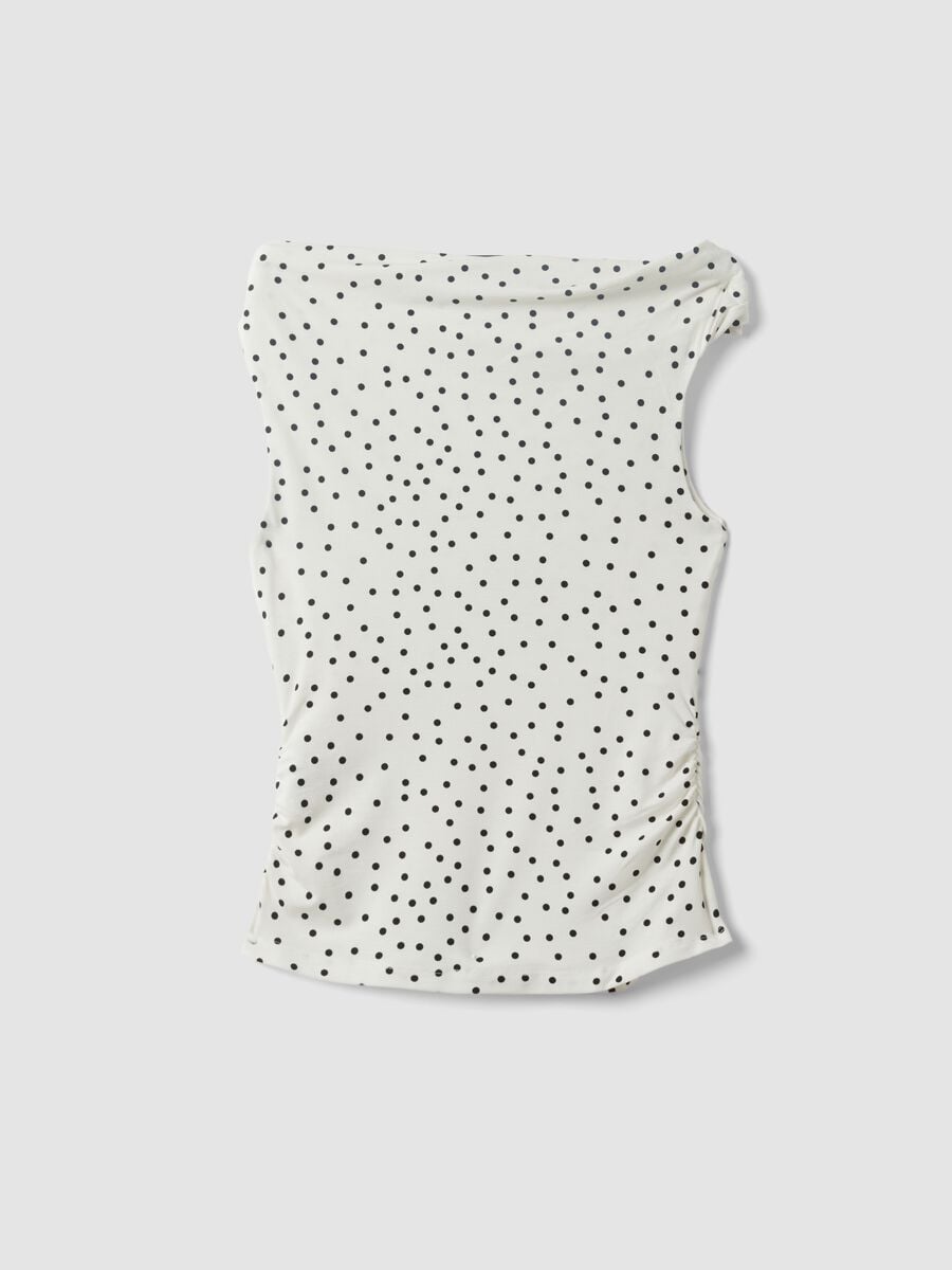 White asymmetric one-shoulder slim-fit polka-dot stretch viscose top_5