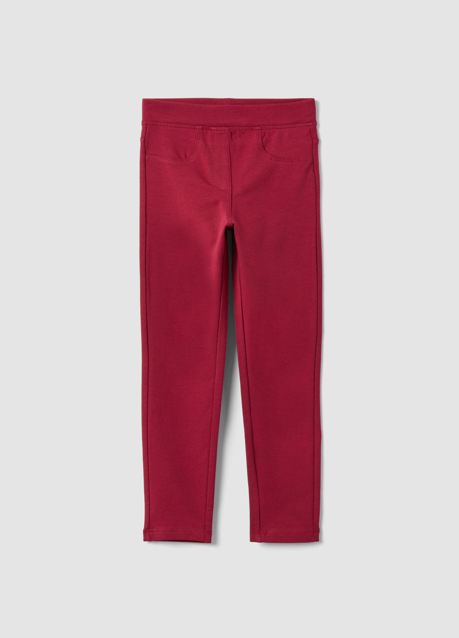 Red slim-fit organic stretch cotton treggings for girls