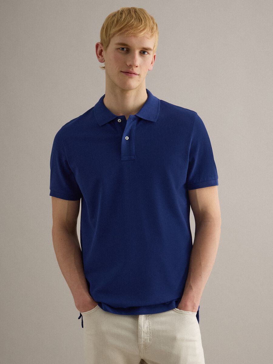 Kurzarm-Polo aus reinem blauen Baumwolle im Regular Fit_1