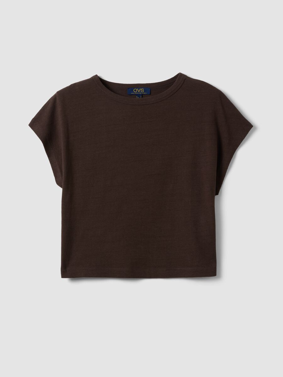 Brown cotton-linen blend short-sleeve T-shirt, regular fit_4