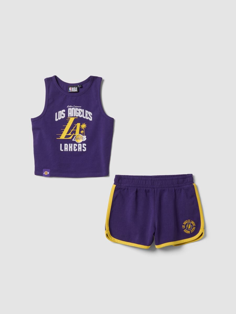 Lila Set aus Stretch-Baumwolle mit Top und Shorts_3