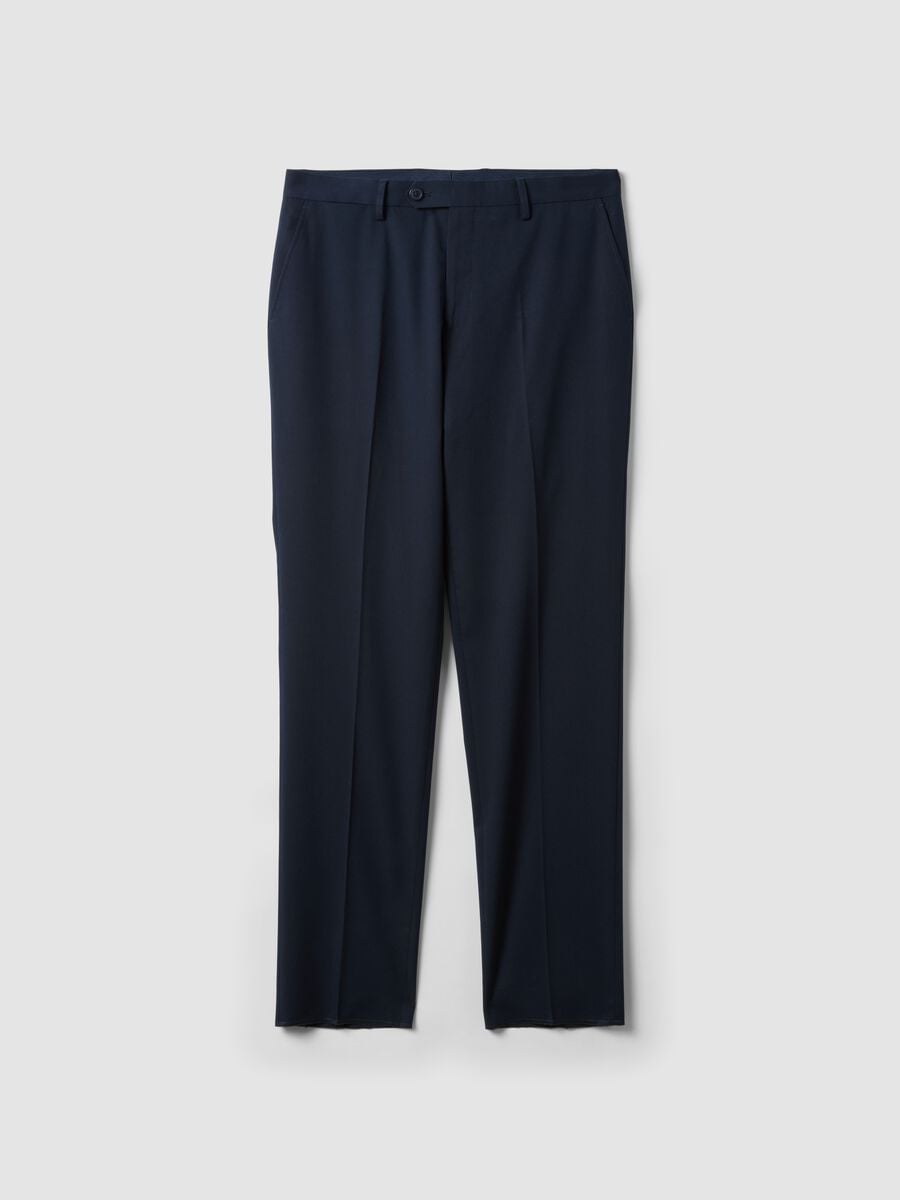 Blue formal regular-fit stretch viscose trousers_0