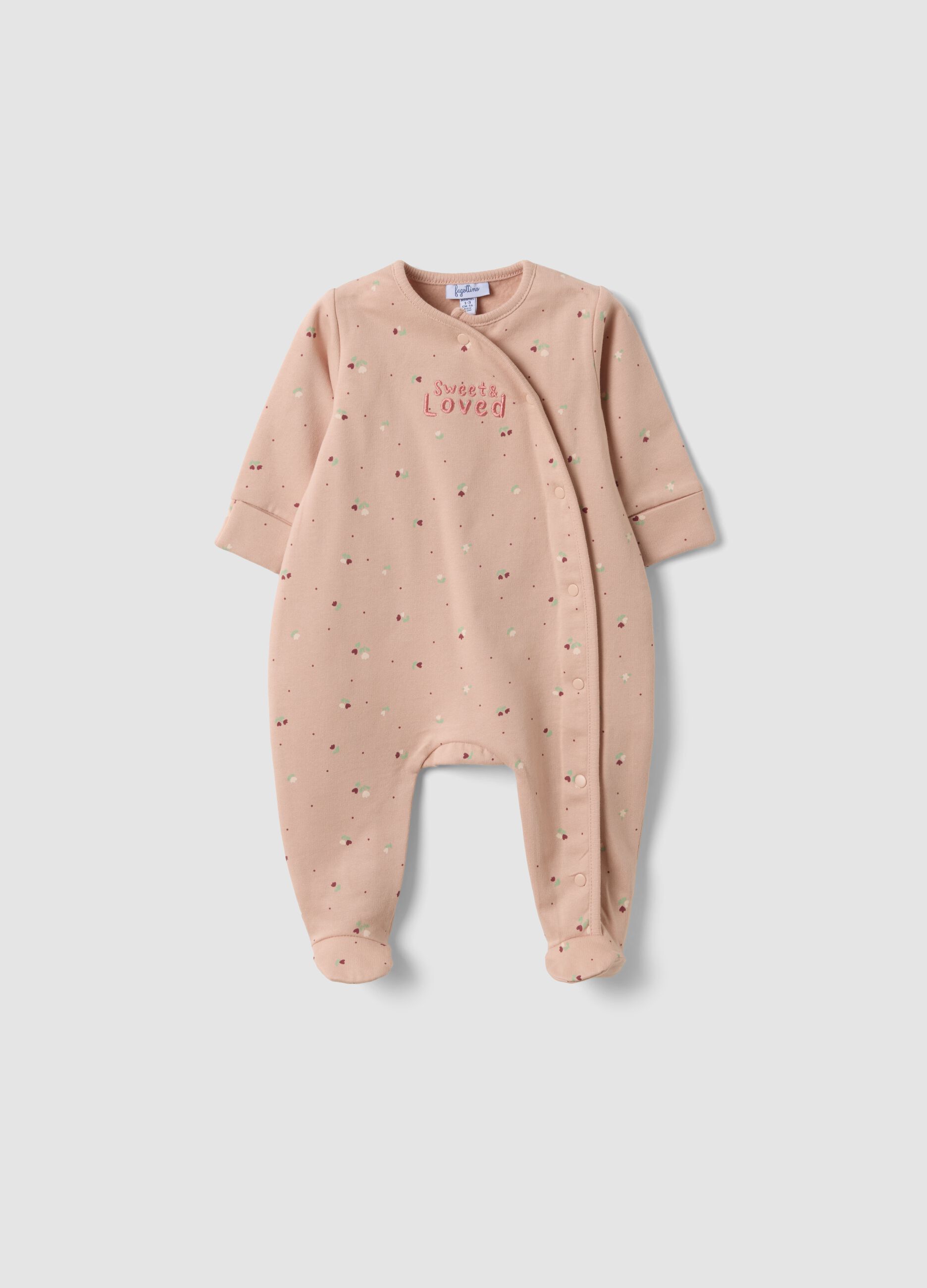 Tutina rosa in puro cotone organico con fantasia fiori per neonata