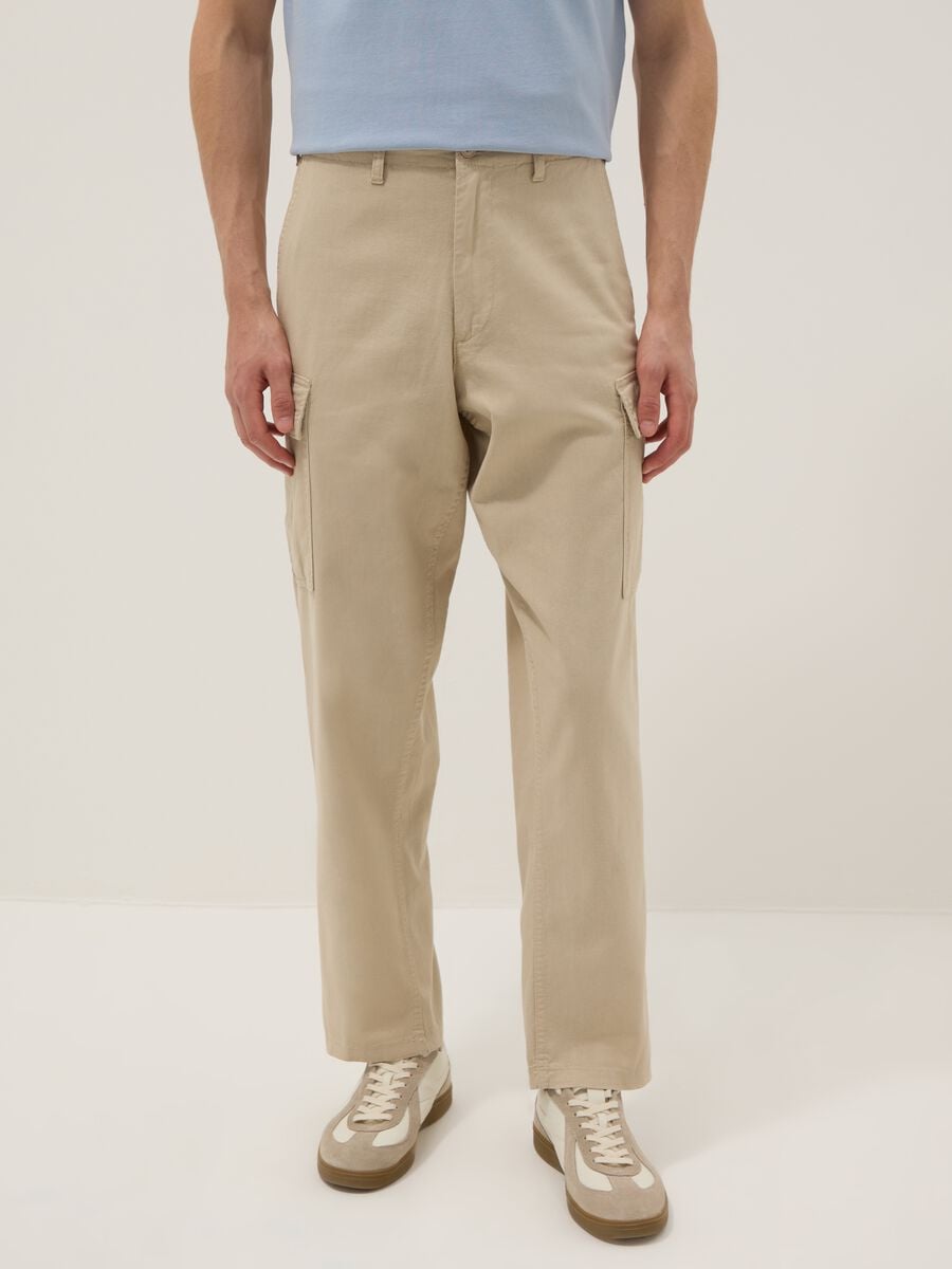 Beige Cargo-Hose in Leinen-Baumwollmix, Regular Fit_1